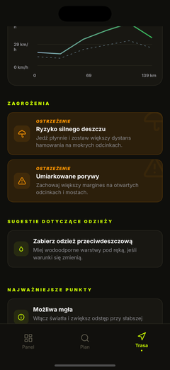 Ostrzeżenia dla motocyklistów — wiatr, słońce, lód