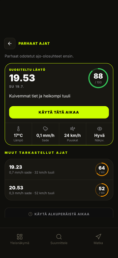 Tarkista suositellut lähtöajat