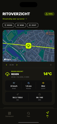 Weerdetails per controlepunt op je route