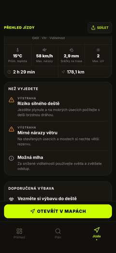 Upozornění pro jezdce – vítr, oslnění, náledí