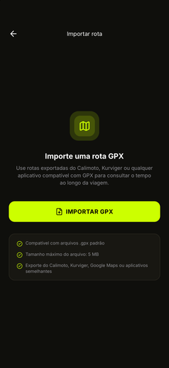 Importe uma rota GPX dos seus arquivos