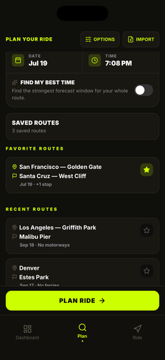 Saved routes — replan in one tap