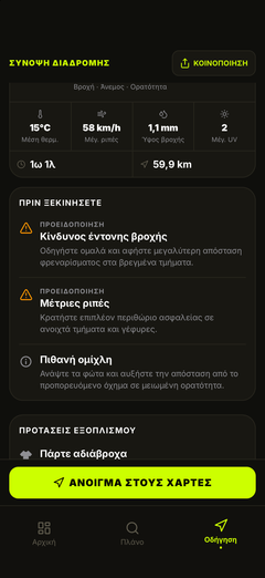 Προειδοποιήσεις — άνεμος, θάμβωση, πάγος