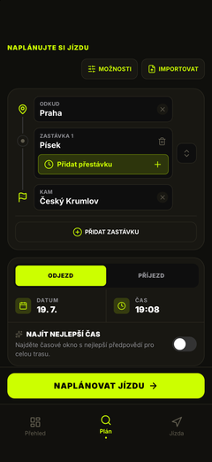 Plánování trasy a času odjezdu