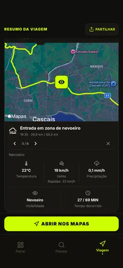 Detalhes meteorológicos nos pontos do seu percurso