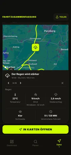 Wetterdetails an Wegpunkten entlang deiner Route