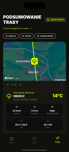 Szczegóły pogody w punktach na trasie
