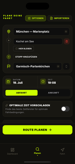 Plane Route und Abfahrtszeit