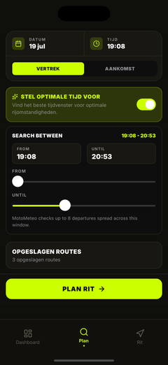 Kies het zoekvenster voor de beste vertrektijd