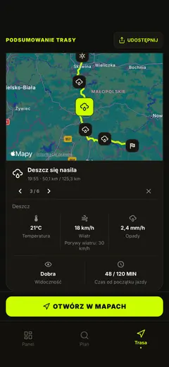 Szczegóły pogody w punktach na trasie