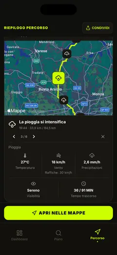 Dettagli meteo nei punti lungo il percorso