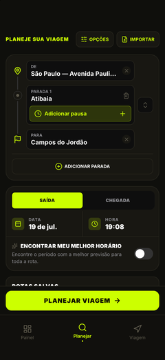 Planeje sua rota e o horário de saída