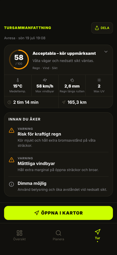 Förarvarningar – vind, bländning, is