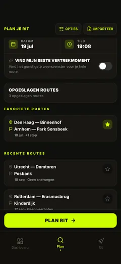 Opgeslagen routes — herplan met één tik