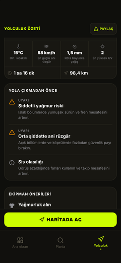 Sürüş tehlikesi uyarıları: rüzgâr, parlama, buz