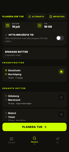 Sparade rutter – planera om med ett tryck