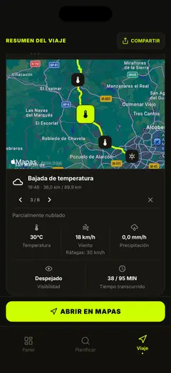 Detalles meteorológicos en cada punto de la ruta