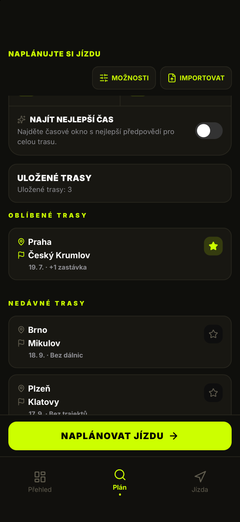 Uložené trasy – nový plán jedním klepnutím