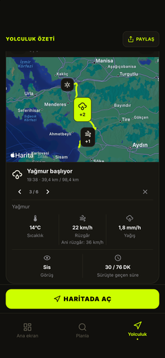 Rotanızdaki kontrol noktalarının hava ayrıntıları