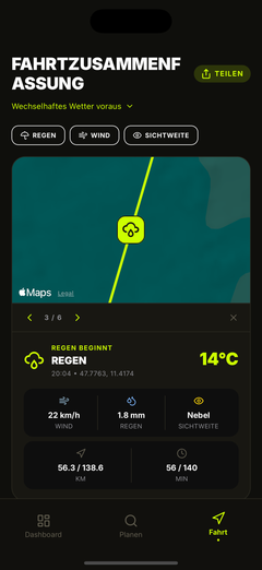 Wetterdetails an Wegpunkten entlang deiner Route
