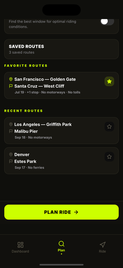 Saved routes — replan in one tap