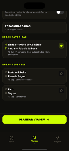 Percursos guardados — planeie novamente com um toque