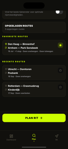 Opgeslagen routes — herplan met één tik