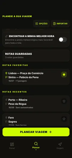 Percursos guardados — planeie novamente com um toque