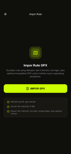 Impor rute GPX dari file Anda