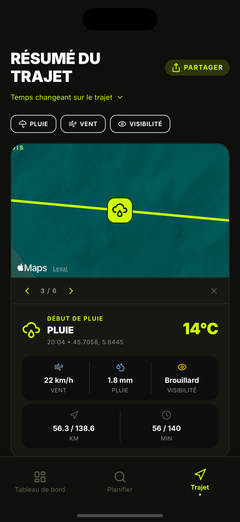 Détails météo à chaque point de votre trajet