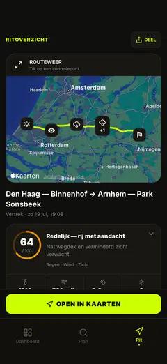 Routeweerkaart en ritoverzicht