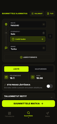 Suunnittele reitti ja lähtöaika