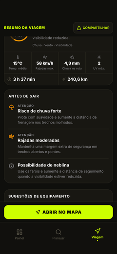 Alertas para pilotar: vento, ofuscamento e gelo