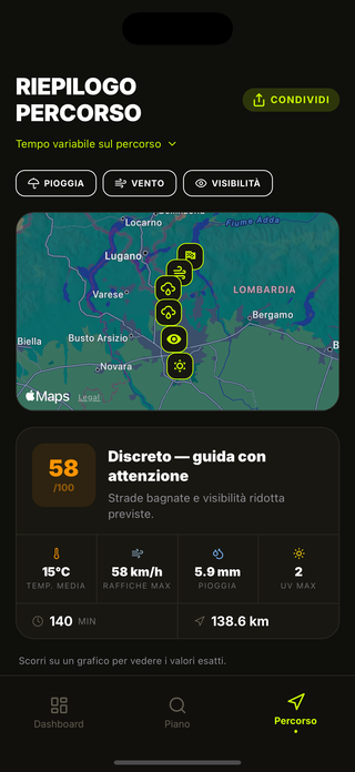 Dettagli meteo nei punti lungo il percorso