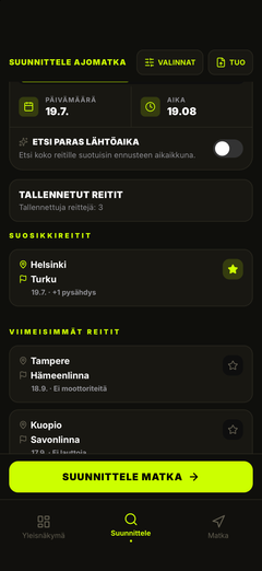 Tallennetut reitit – suunnittele uudelleen napauttamalla