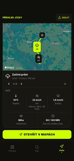 Podrobné počasí v bodech trasy