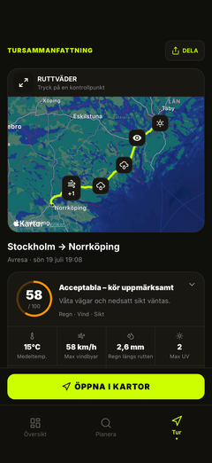 Ruttväderkarta och turöversikt