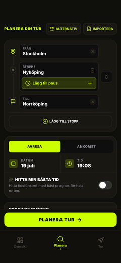 Planera rutt och avresetid