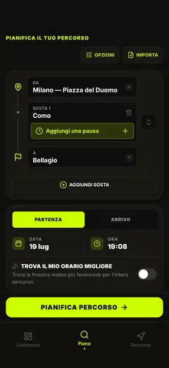 Pianifica percorso e orario di partenza
