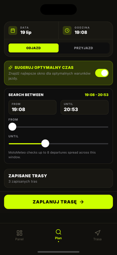 Wybierz zakres wyszukiwania najlepszej godziny wyjazdu