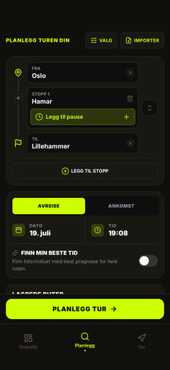 Planlegg rute og avreisetid