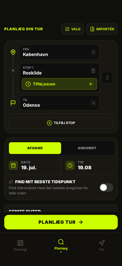Planlæg rute og afgangstid
