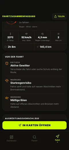 Motorradwarnungen – Wind, Blendung, Glätte