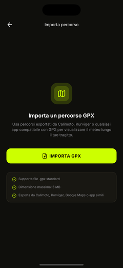 Importa un percorso GPX dai tuoi file