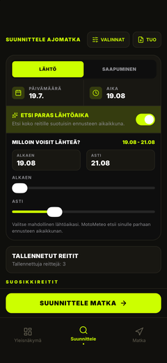 Valitse mahdollinen lähtöaika
