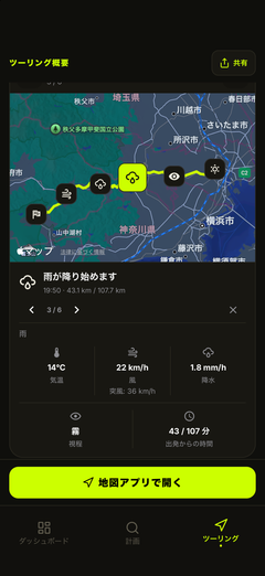 ルート上の確認地点ごとの天気