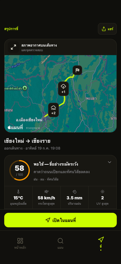 แผนที่อากาศเส้นทางและภาพรวมทริป