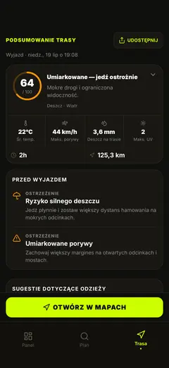Ostrzeżenia dla motocyklistów — wiatr, słońce, lód