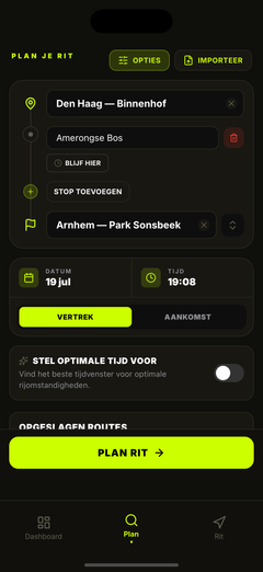 Plan je route en vertrektijd
