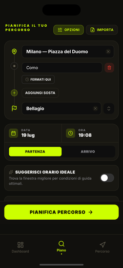 Pianifica percorso e orario di partenza